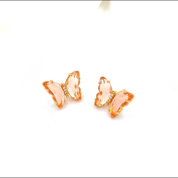 Rose Crystal butterfly earrings - Picture 1 of 2